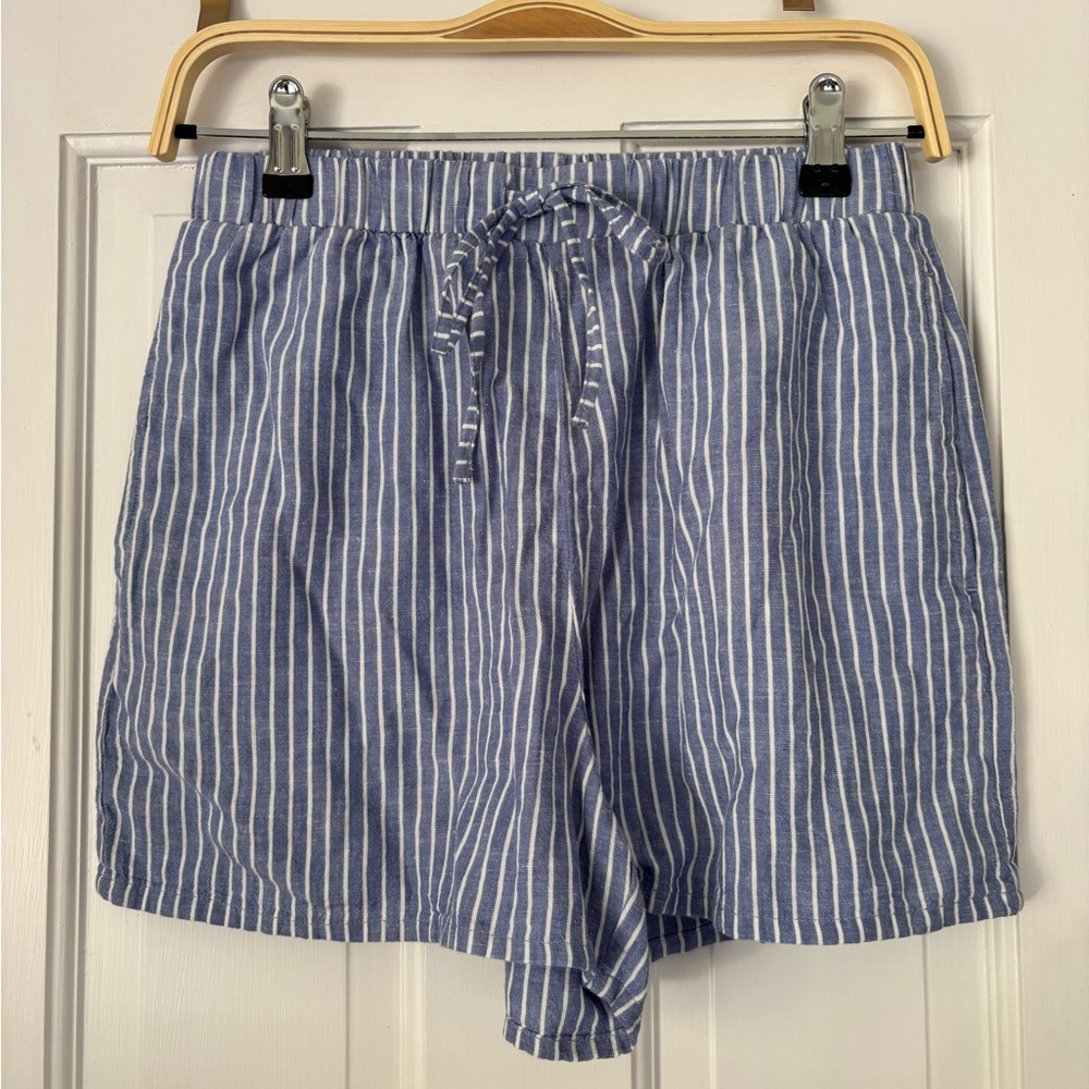 Blue and White Striped Drawstring Boxer Shorts